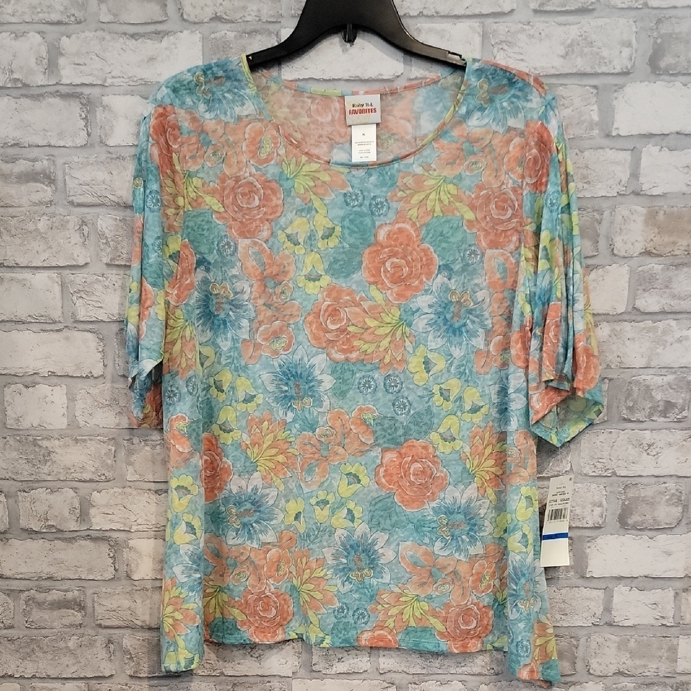 Ruby Rd. Floral Blouse - Blue, Orange, Green Must Haves III NWT XL